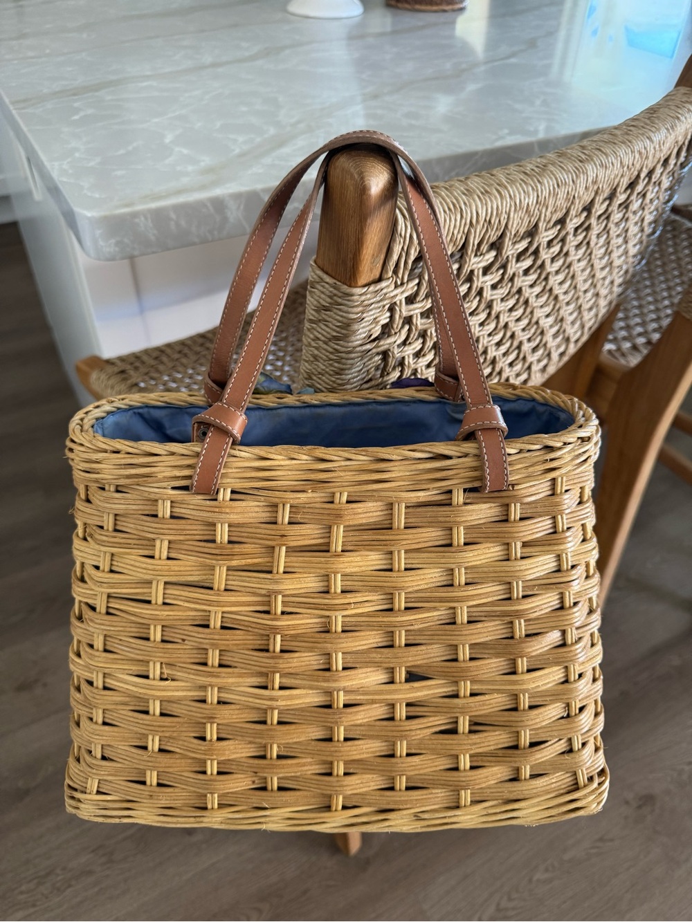 RARE Kate Spade New York Floral Wicker Woven Basket Bag Nuetral Tote Handbag - Picture 6 of 17
